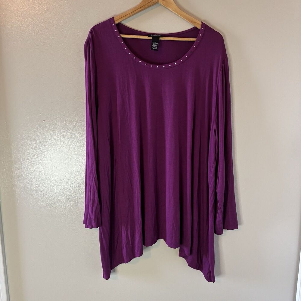 Any Wear By Catherines Tunic Top Purple Asymmetrical Blouse Sequins Sz 2X